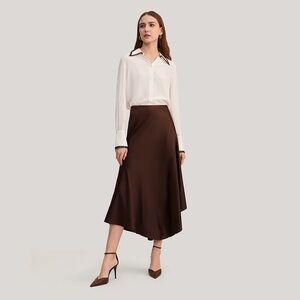 LILYSILK Silk Split Skirt 19 Momme With Asymmetric Hem Women NEW Latte Brown 12